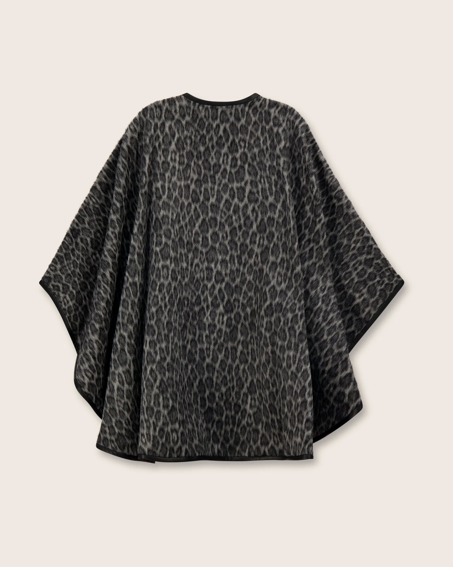 Alpaca Leopard-Print Cape with Leather Trim