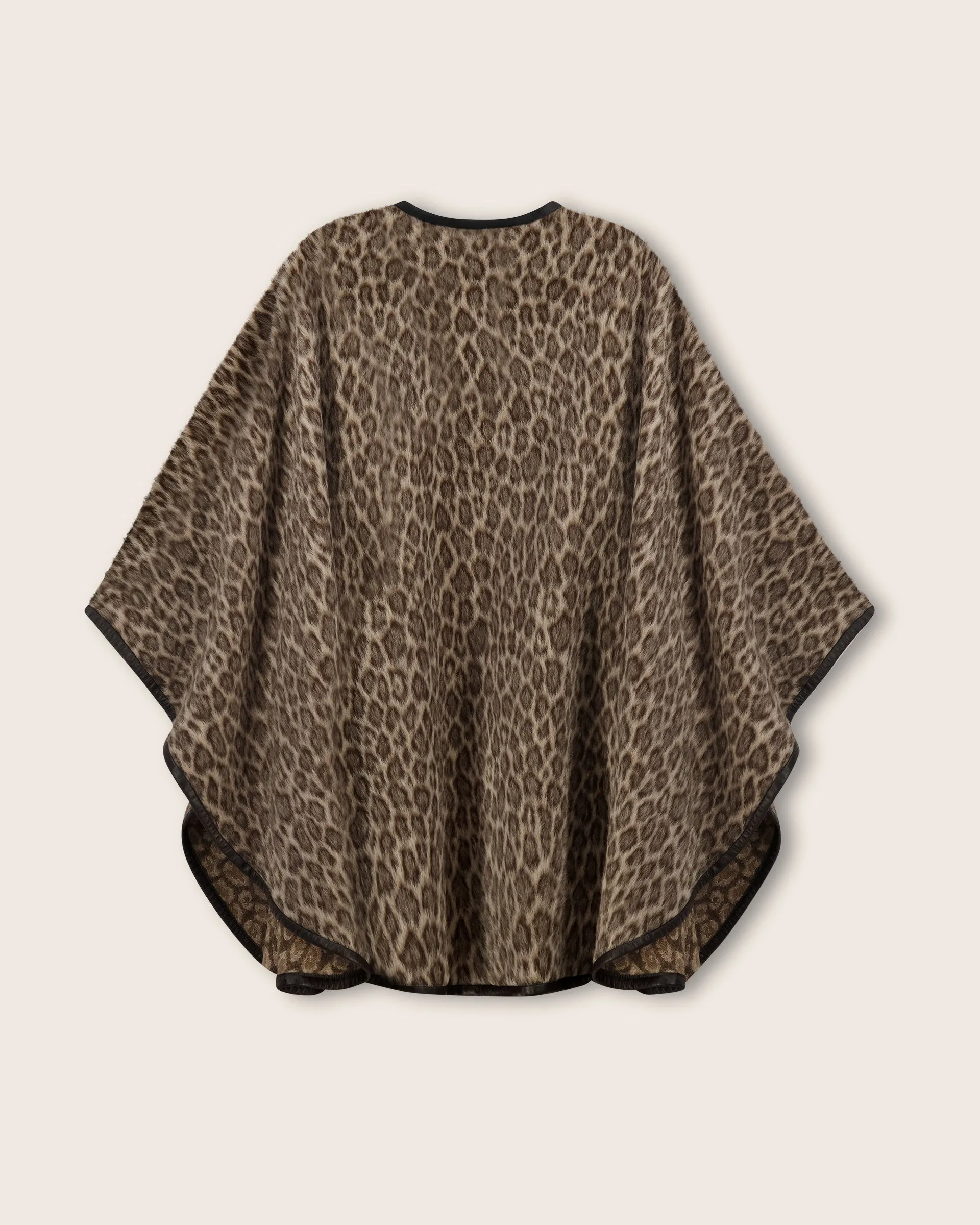 Alpaca Leopard-Print Cape with Leather Trim