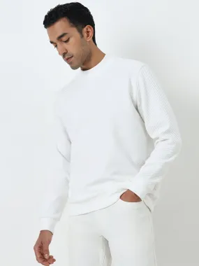 Ascot White Ribbed-Textured Relaxed-Fit Sweatshirt