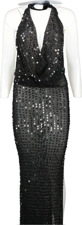 Aya Muse Black Halterneck Sequin Maxi Dress UK XS/S