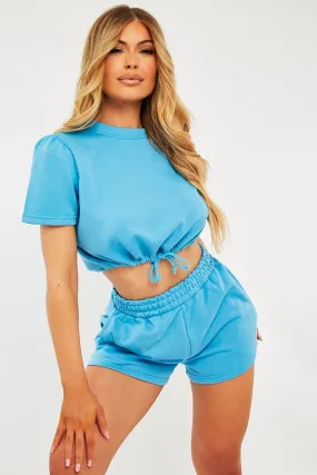 Blue Cropped Top   Shorts Lounge Set - Valeria