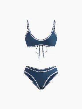 Contrast Trim Knotted Bikini Set