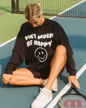 Don't Worry Be Happy Puff Ink Black Thrifted Sweatshirt