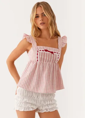 Dreamscape Babydoll Top - Maroon Gingham