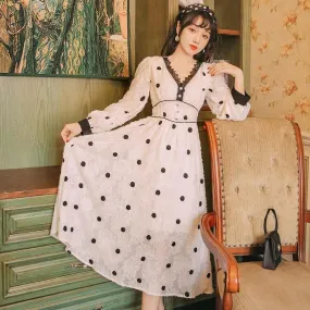 Dress With Polka Dots And Flower Embroidery