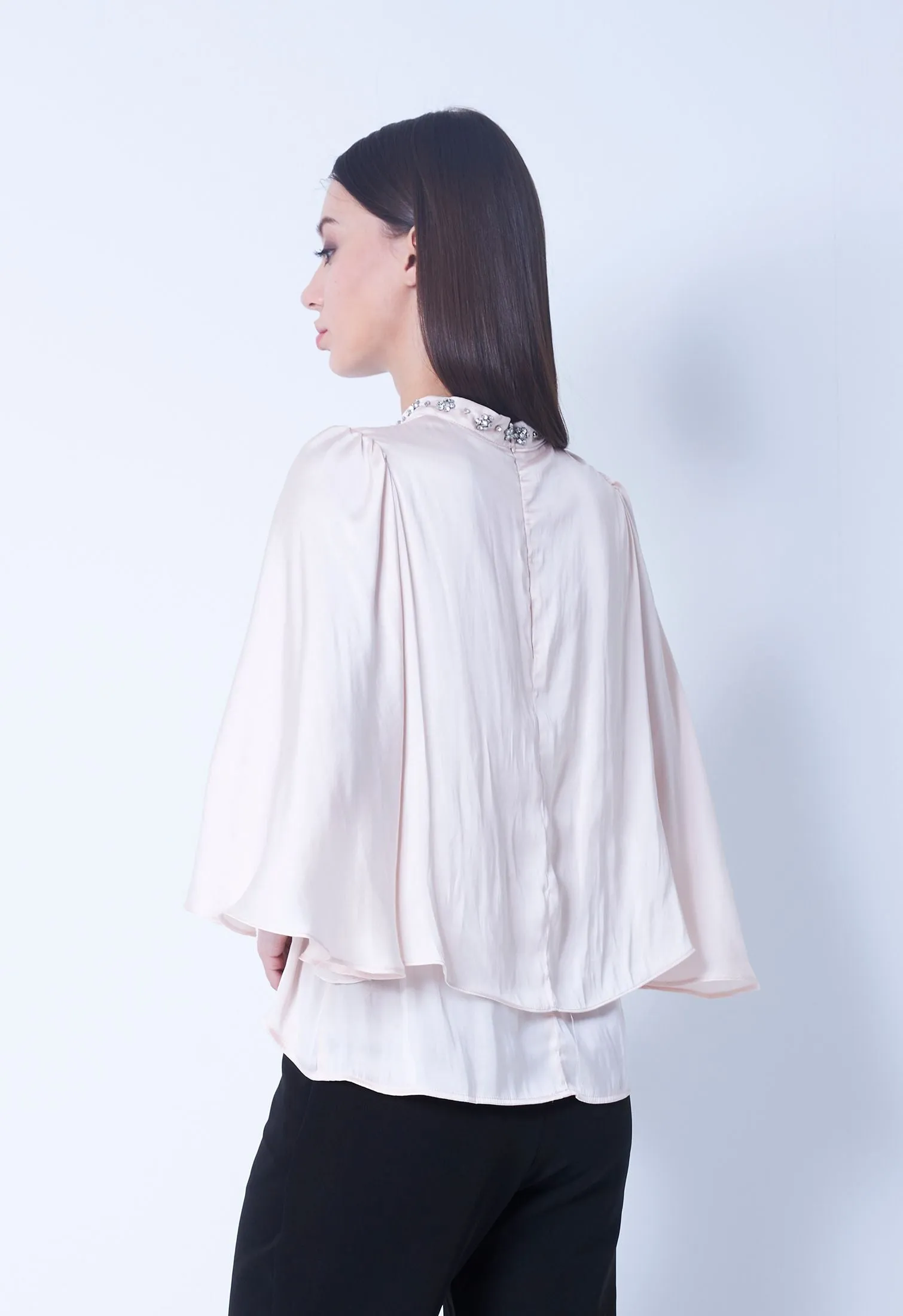 Embellished Cape High Neck Blouse