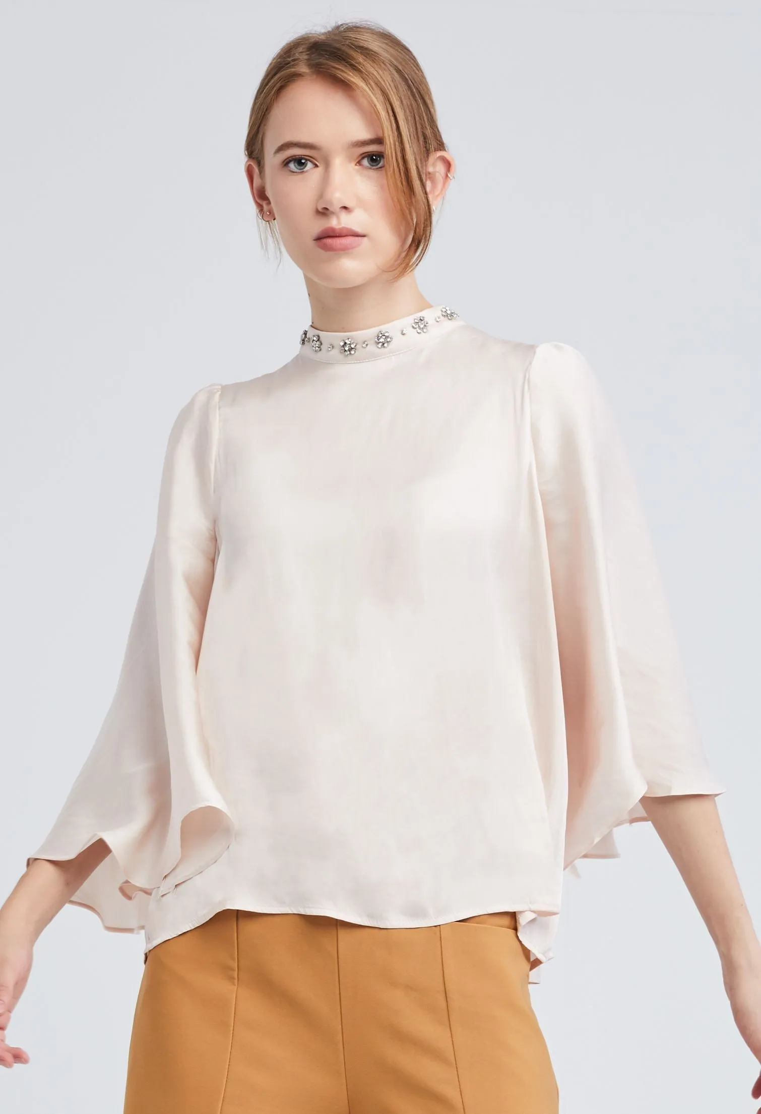 Embellished Cape High Neck Blouse