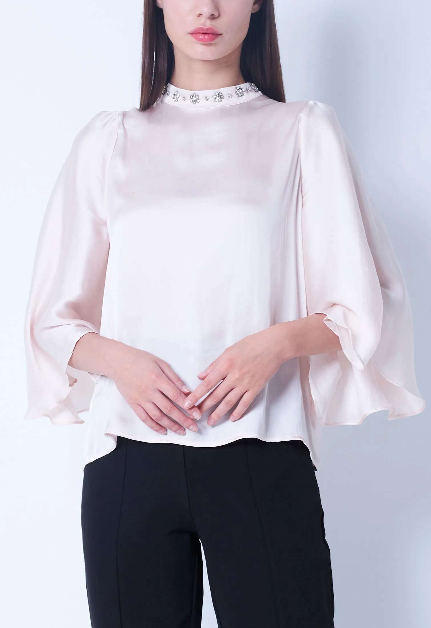 Embellished Cape High Neck Blouse