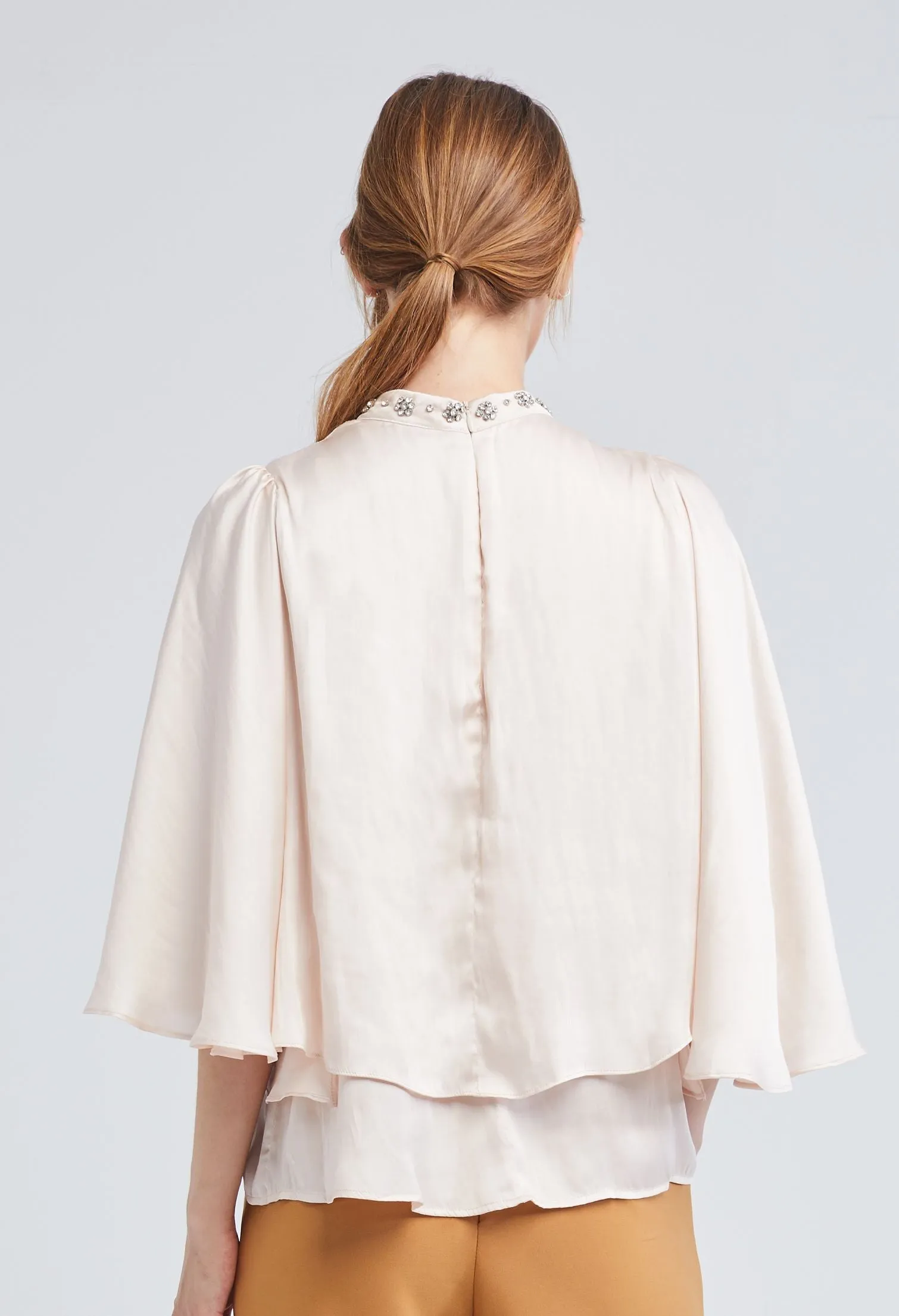 Embellished Cape High Neck Blouse