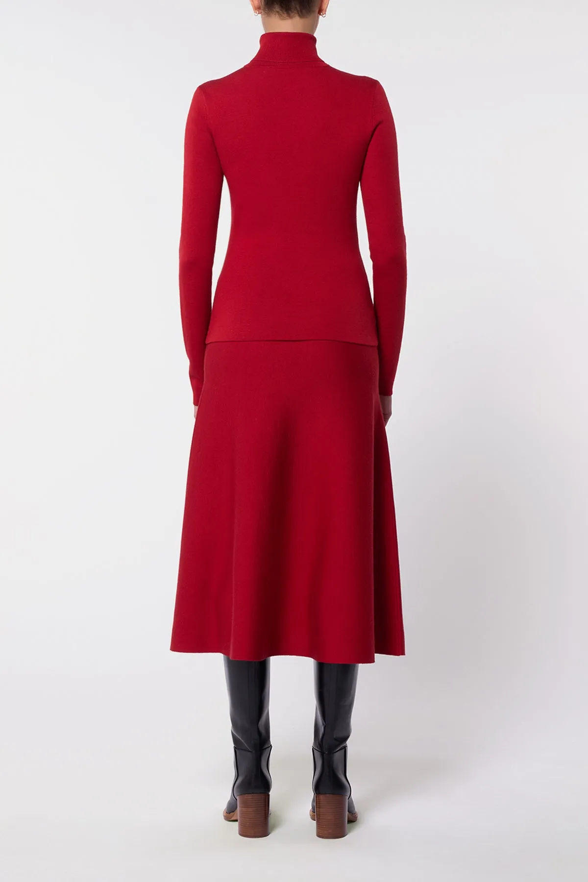 Freddie Knit Midi Skirt in Scarlet Red Merino Wool Cashmere