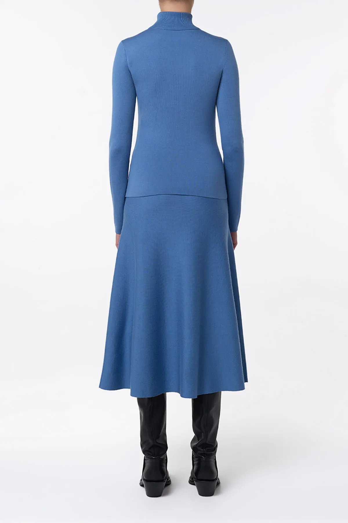 Freddie Knit Midi Skirt in Sky Merino Wool Cashmere