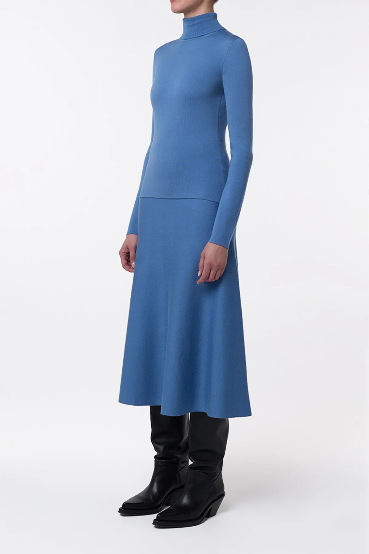 Freddie Knit Midi Skirt in Sky Merino Wool Cashmere