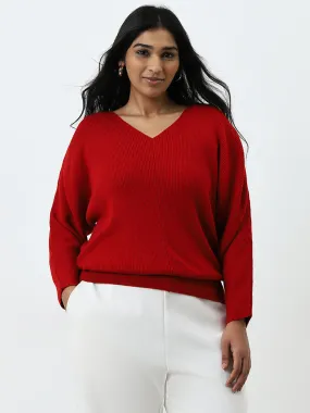 Gia Red Ribbed Textured Top