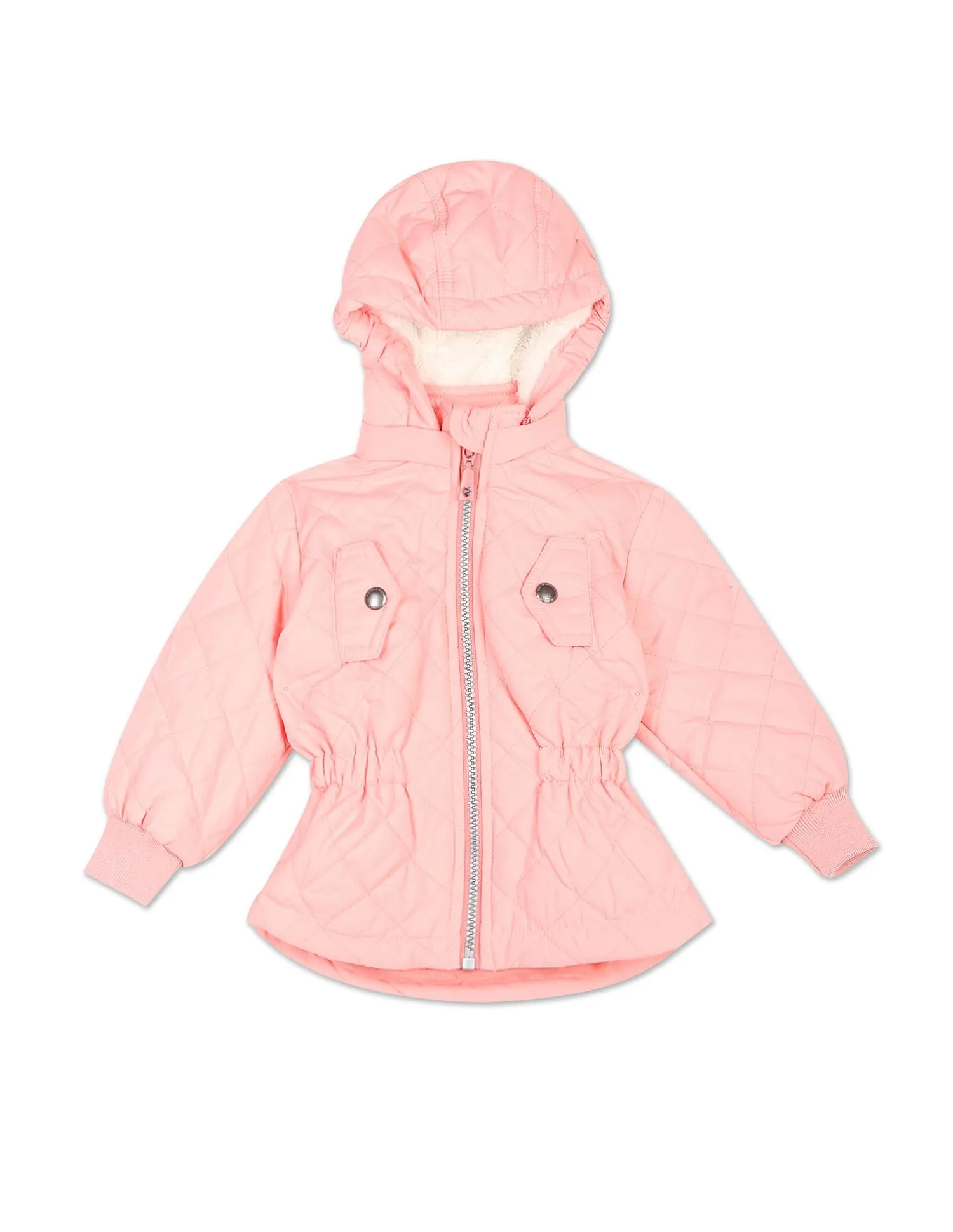 Girls Hooded Solid Quilted Jacket