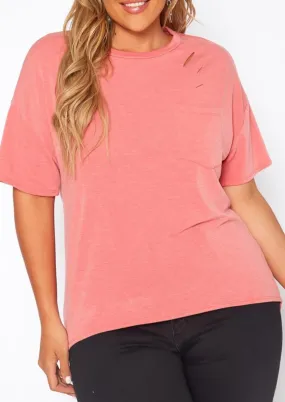 Hi Curvy Plus Size Women Distressed Crew Neck T-Shirt