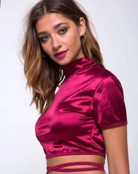 Jacki Wrap Top in Satin Burgundy