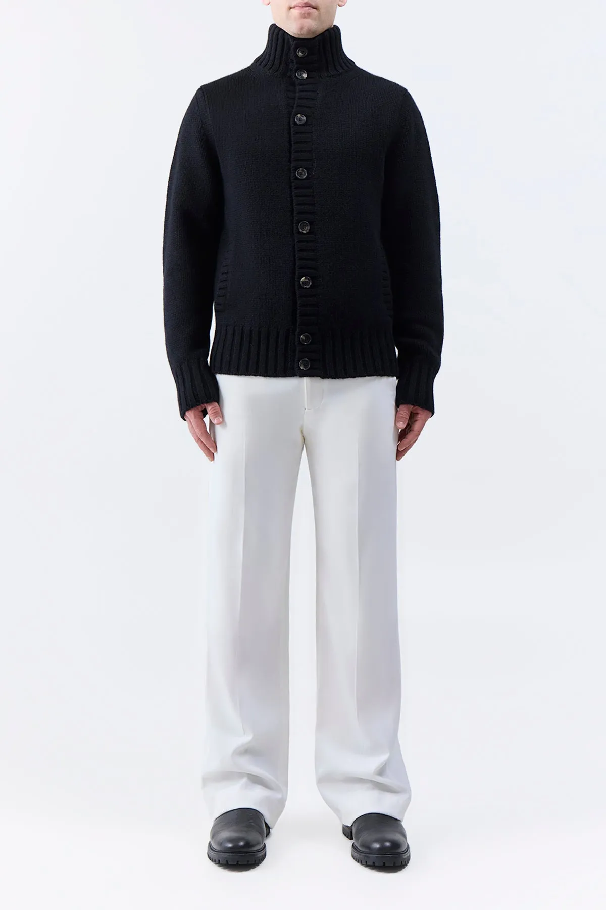 Jacobo Knit Turtleneck Cardigan in Black Cashmere