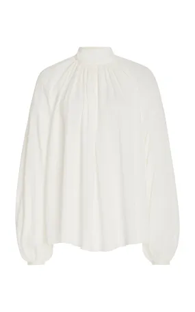 Kiian Pleated Top in Ivory Silk Georgette Twill