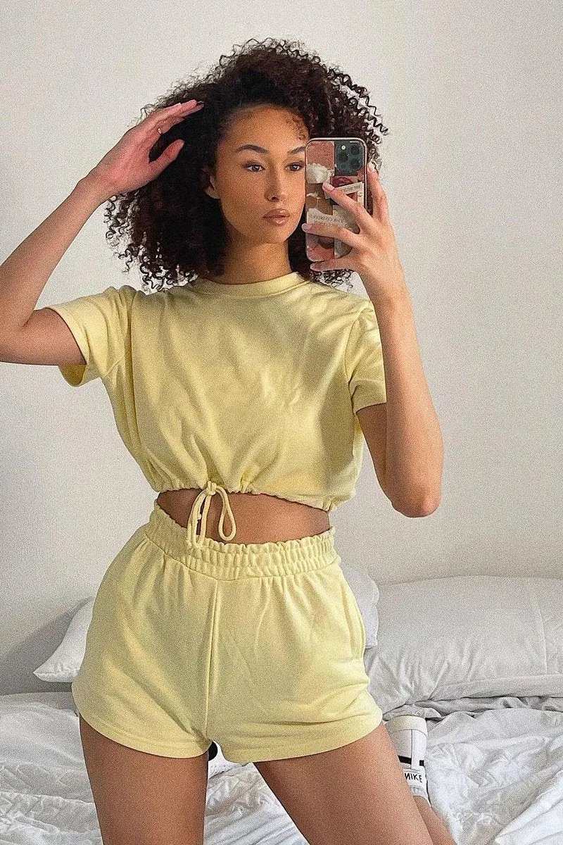 Lemon Cropped Top   Shorts Lounge Set - Valeria