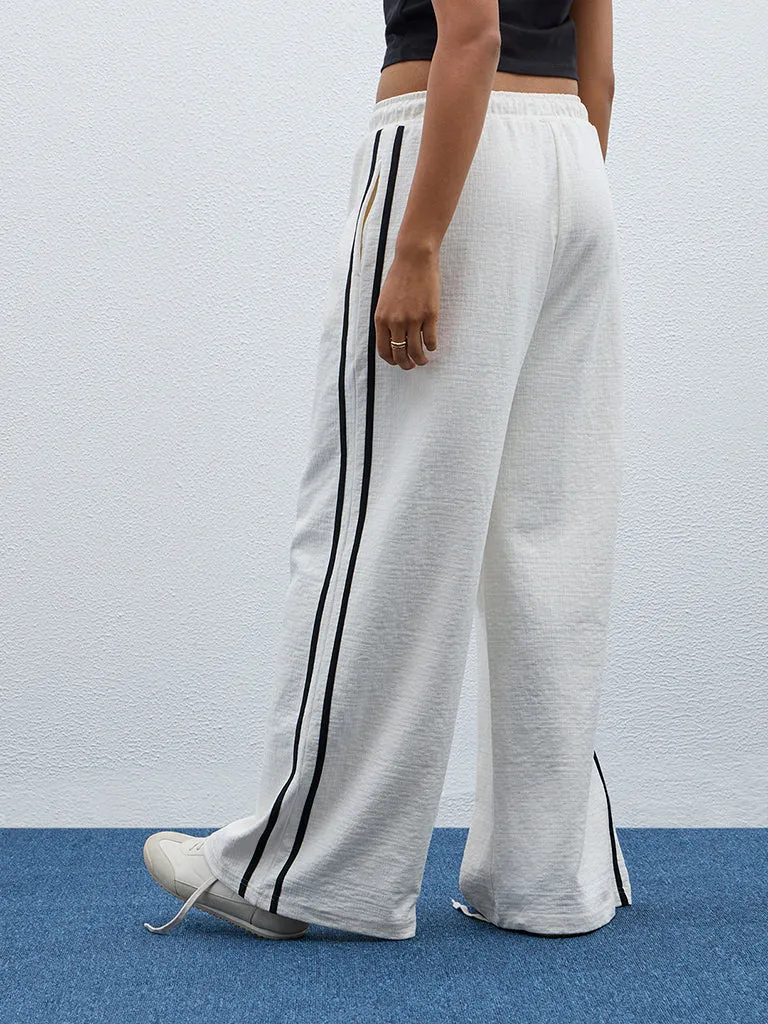 LOV Off-White Self-Textured High-Rise Track Pants