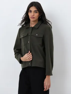 LOV Olive Green Velvet Textured Jacket