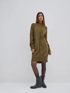 LOV Olive Knit-Textured Straight Dress