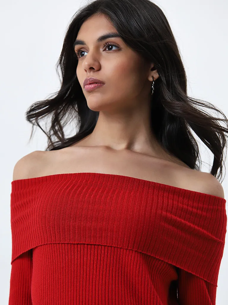 LOV Red Ribbed Textured Top