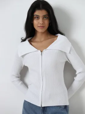 LOV White Ribbed-Textured Top