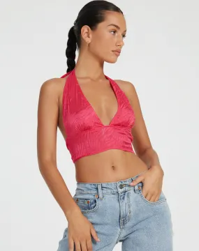 Nanda Crop Top in Satin Zebra Hot Pink