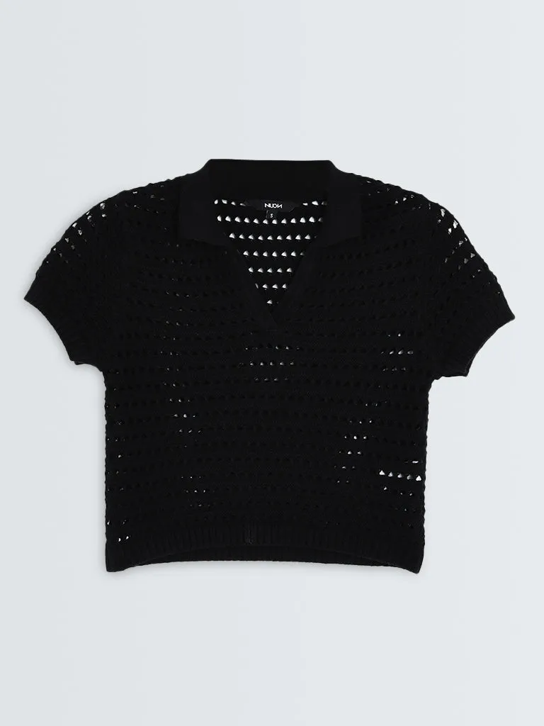 Nuon Black Crochet Detailed Cotton Top