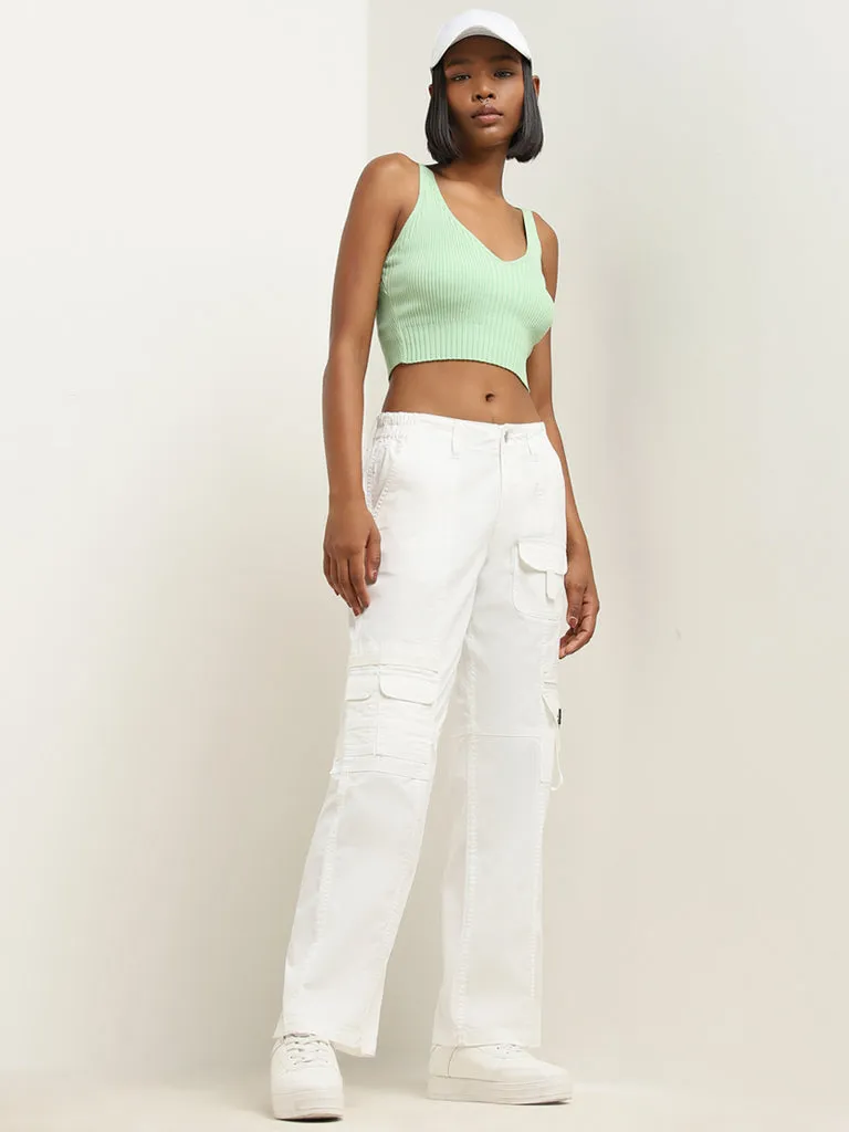 Nuon Mint Ribbed Textured Crop Top