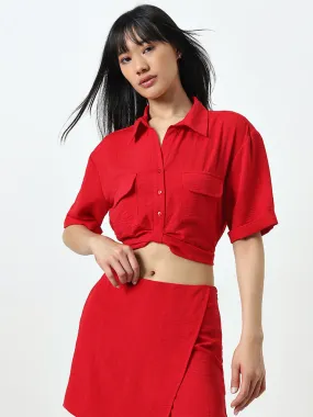 Nuon Red Textured Cropped Top