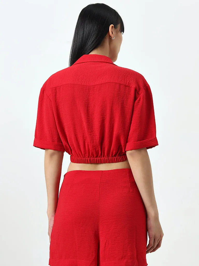 Nuon Red Textured Cropped Top