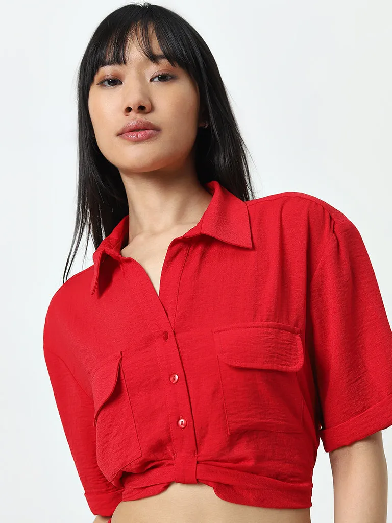 Nuon Red Textured Cropped Top