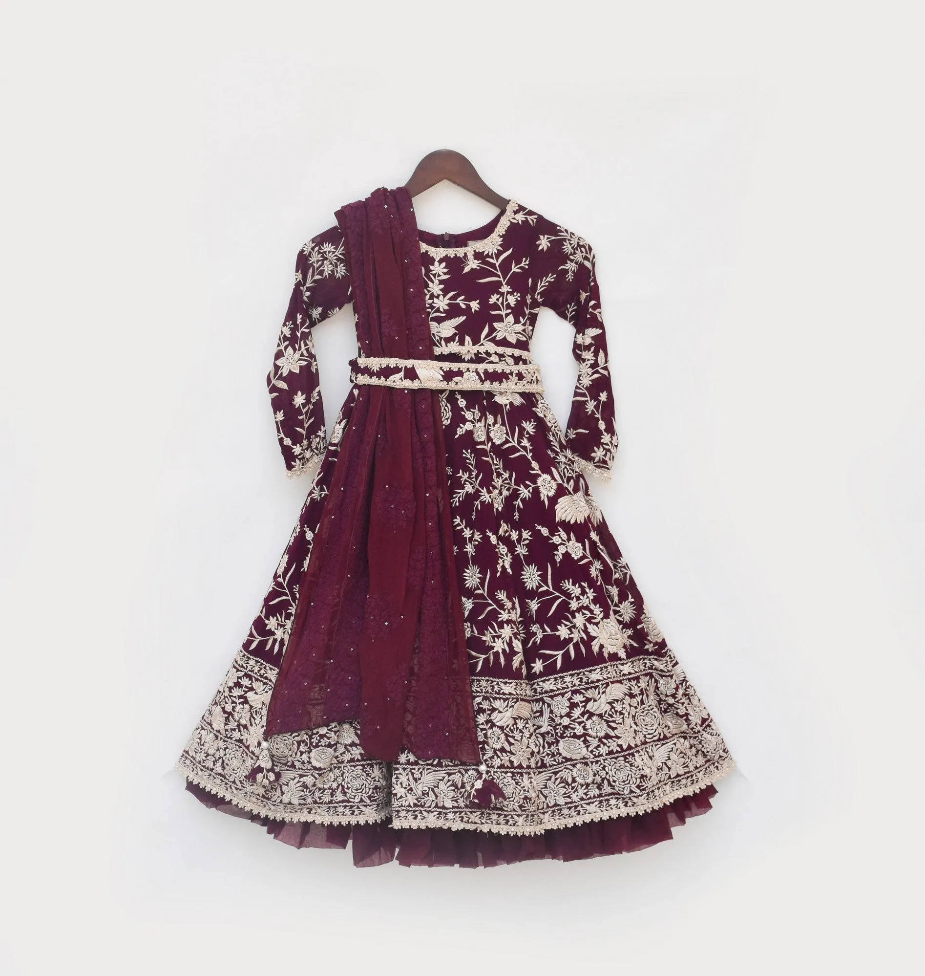 Pre Order: Burgandy Parsi work Anarkali