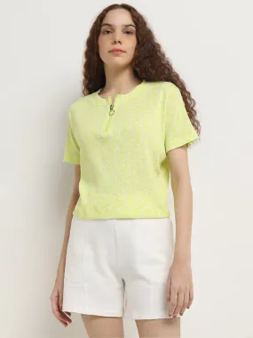 Studiofit Lime Ribbed-Textured T-Shirt