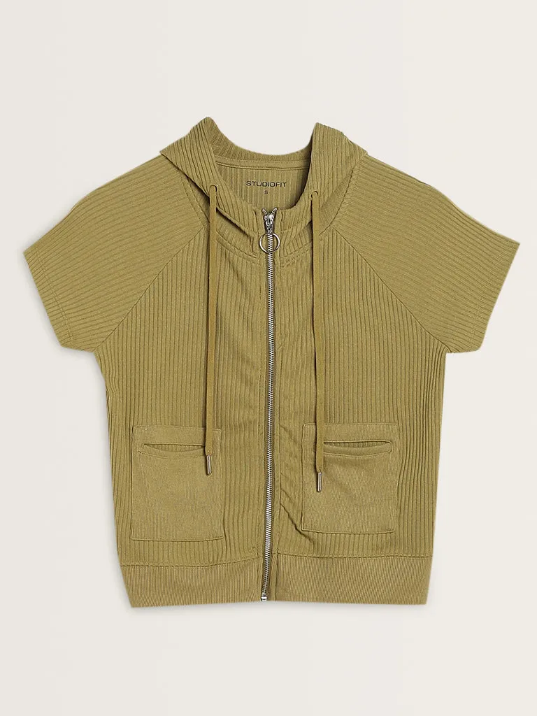 Studiofit Sage Ribbed Textured Hooded Jacket