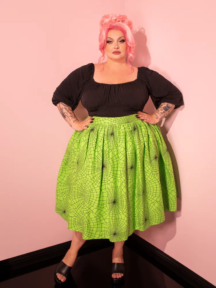 Vixen Swing Skirt in Slime Green Spider Web Print - Vixen by Micheline Pitt