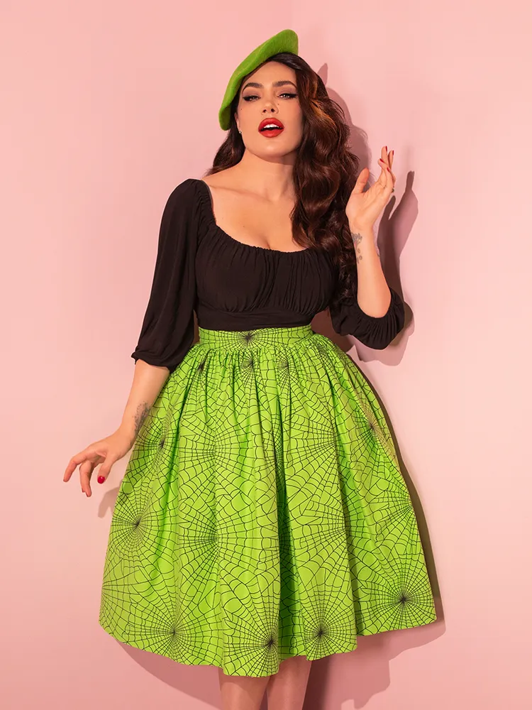 Vixen Swing Skirt in Slime Green Spider Web Print - Vixen by Micheline Pitt