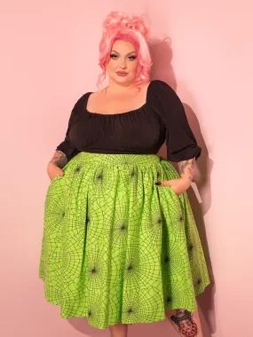 Vixen Swing Skirt in Slime Green Spider Web Print - Vixen by Micheline Pitt