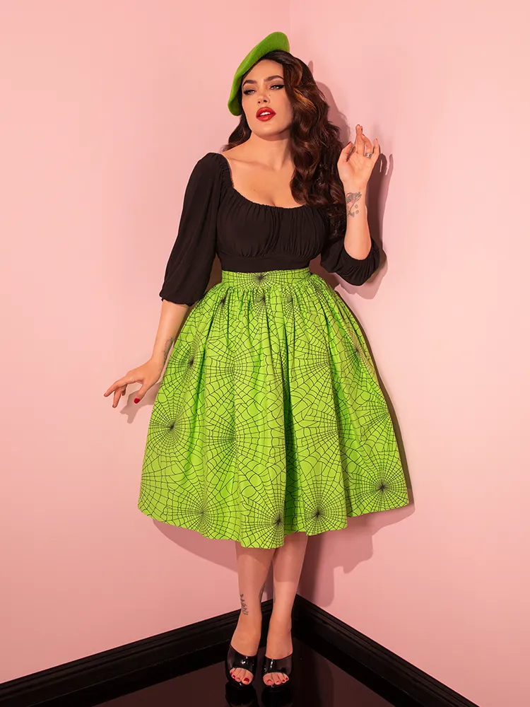 Vixen Swing Skirt in Slime Green Spider Web Print - Vixen by Micheline Pitt