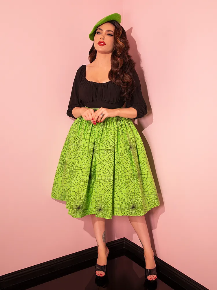 Vixen Swing Skirt in Slime Green Spider Web Print - Vixen by Micheline Pitt