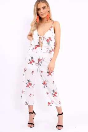 White Floral Bralet and Cropped Pants Co-ord - Faria