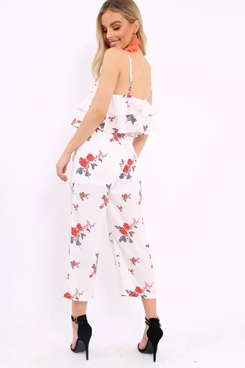 White Floral Bralet and Cropped Pants Co-ord - Faria