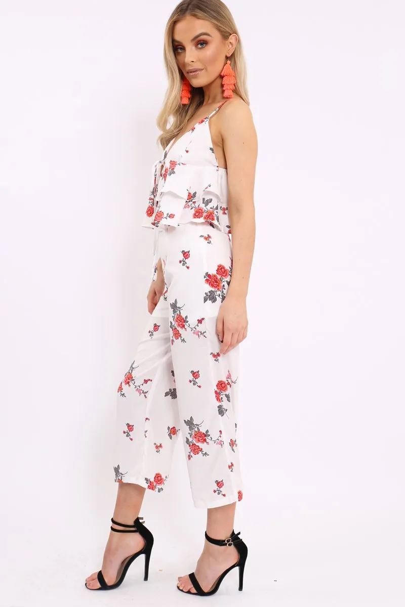 White Floral Bralet and Cropped Pants Co-ord - Faria