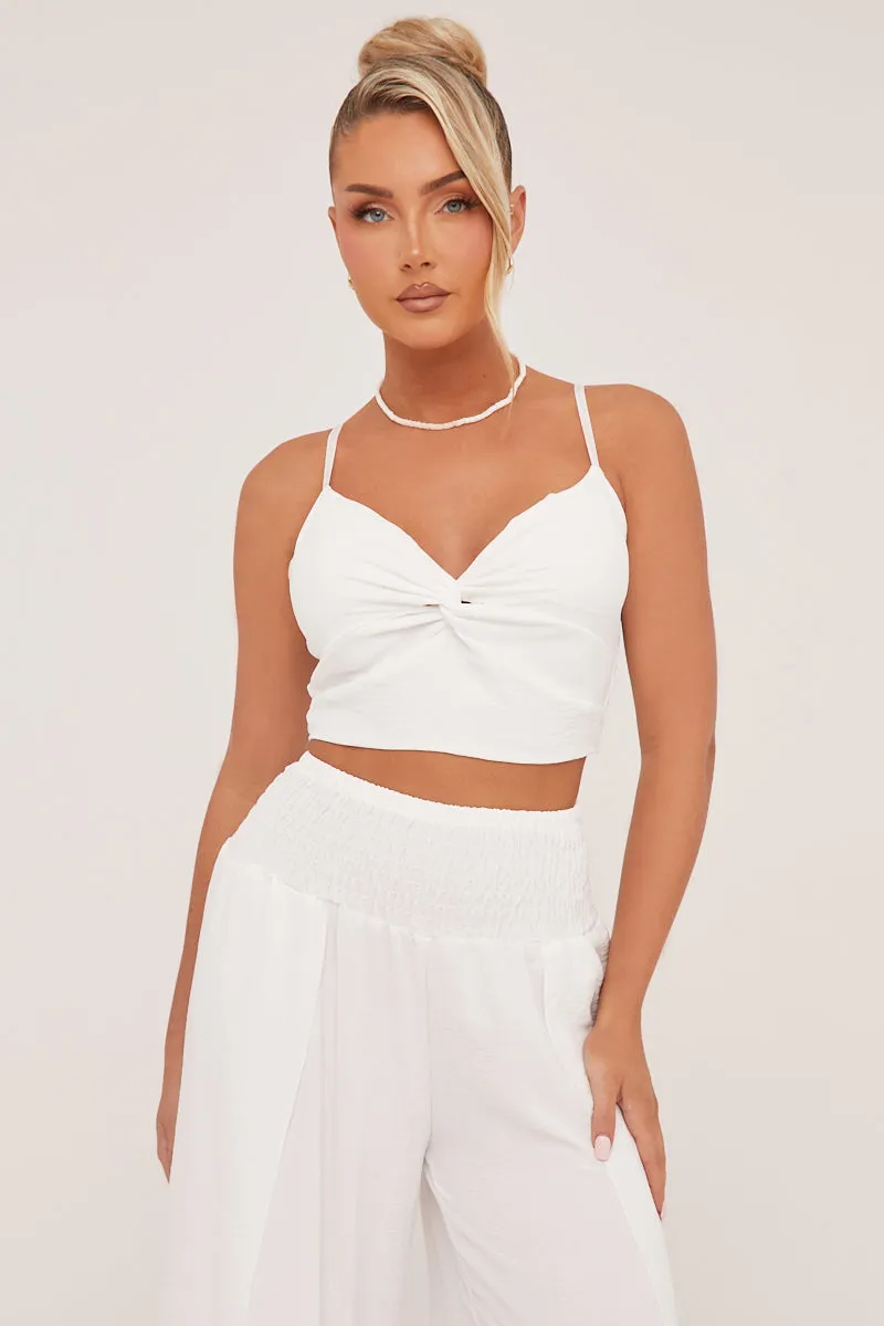 White Twist Front Cropped Top & Flared Leg Trouser Co-ord Set - Lyra