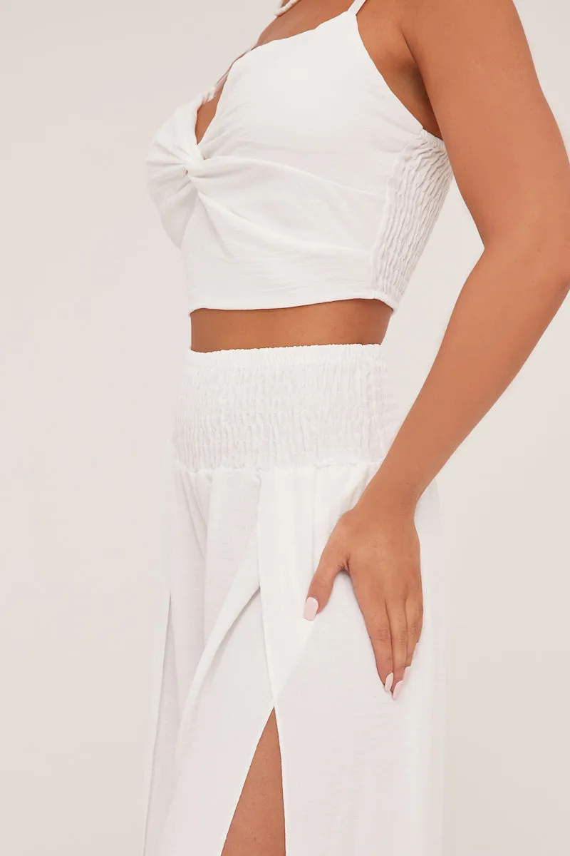 White Twist Front Cropped Top & Flared Leg Trouser Co-ord Set - Lyra