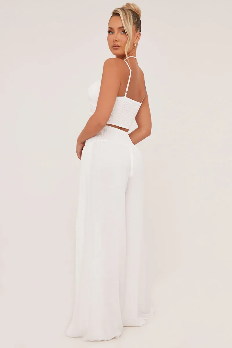 White Twist Front Cropped Top & Flared Leg Trouser Co-ord Set - Lyra