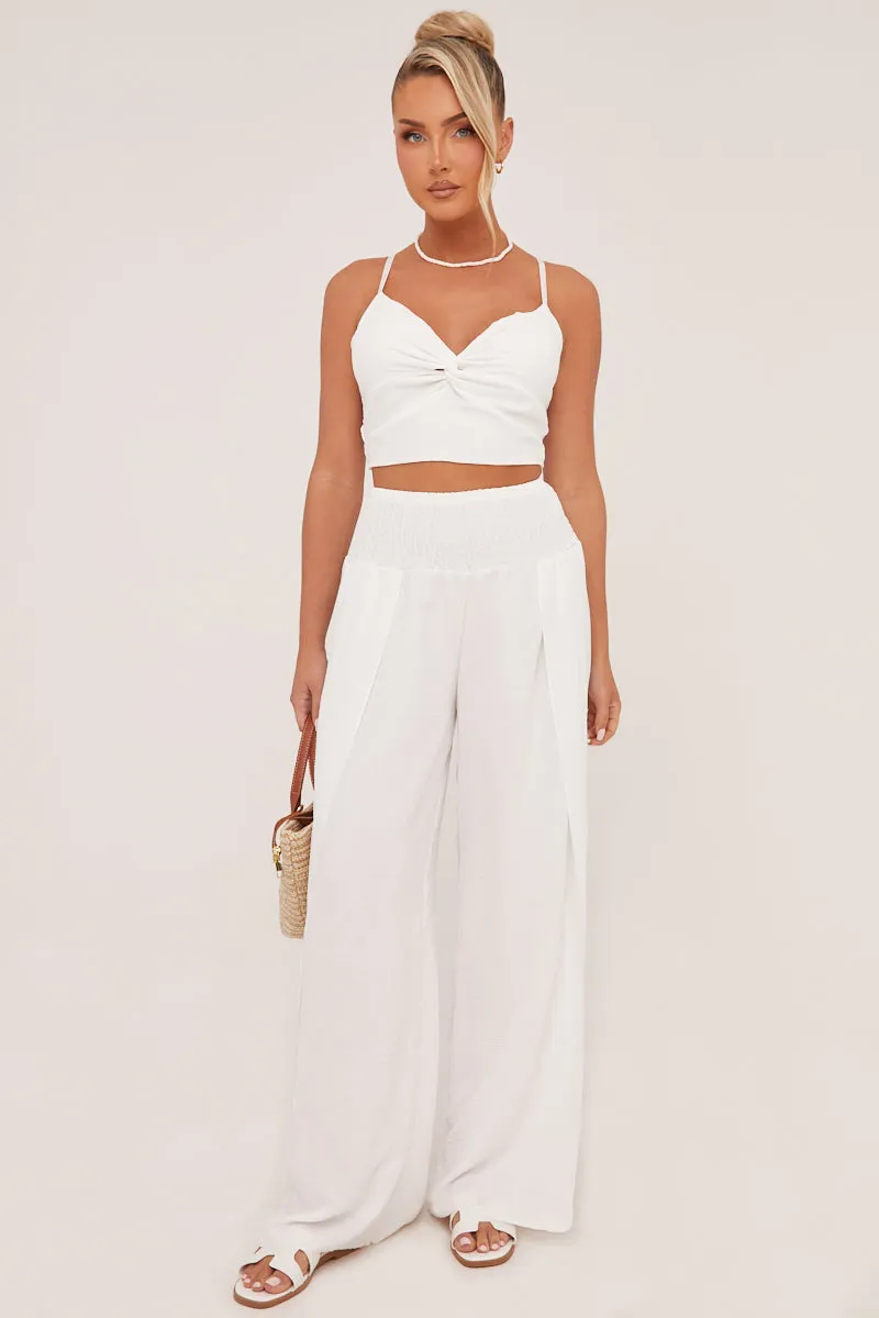 White Twist Front Cropped Top & Flared Leg Trouser Co-ord Set - Lyra