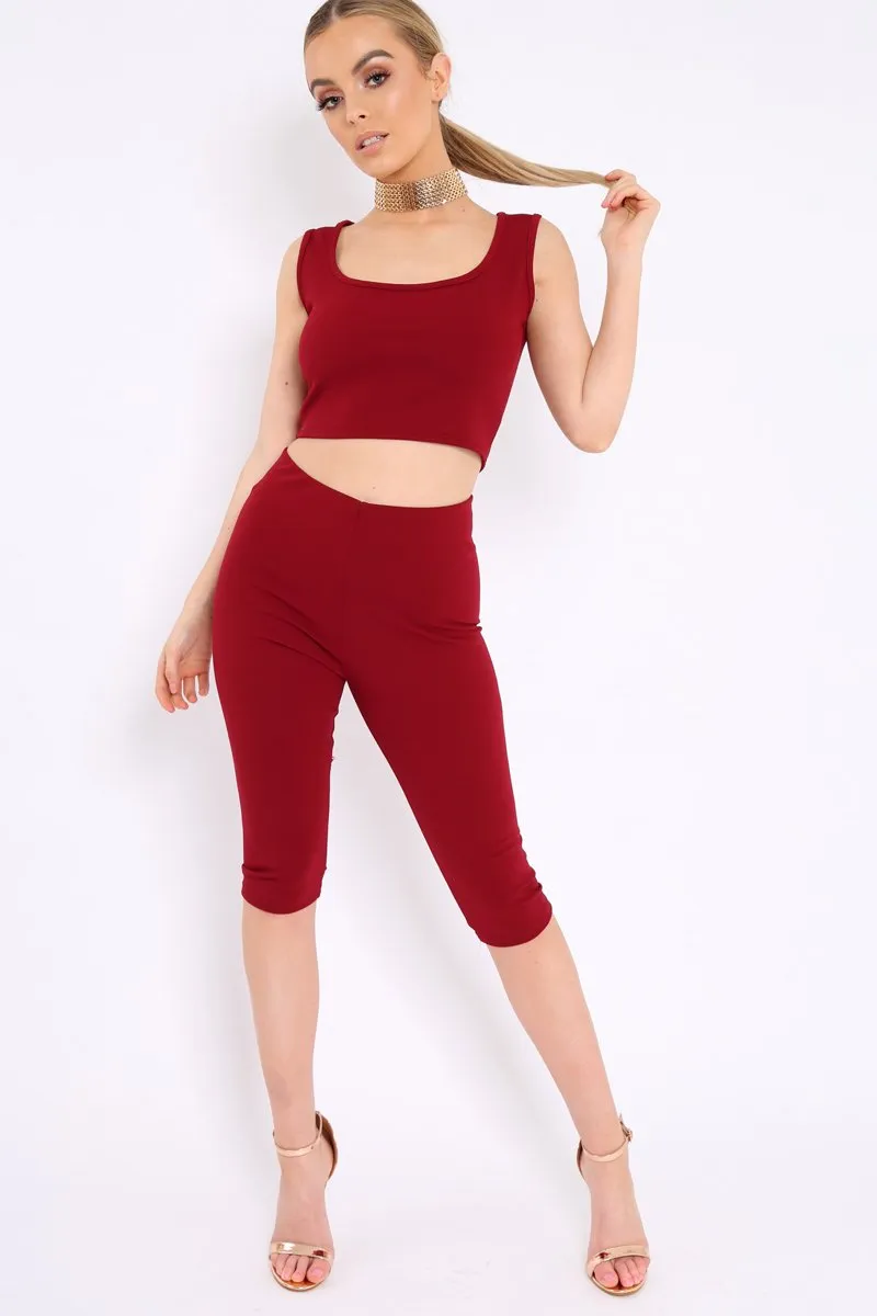 Wine Cropped Top and Leggings Co-Ords - Remini